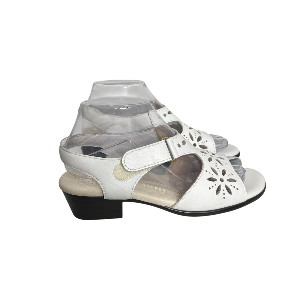 SAS Sunburst White Leather Hook & Loop Comfort Heel Strap Sandal Size 7.5N - Picture 6 of 10